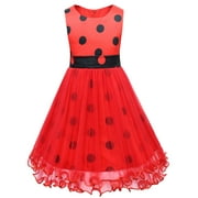 Girls Ladybird Sleeveless Polka dot Dress Halloween Party Costume With Accessories