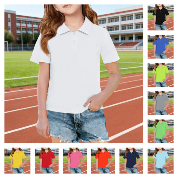 Girls Lapel Polo Shirts Short Sleeve Quick Dry School Uniform Tshirts Back To School Stylish Casual Regular Fit Button Top White 3-4 Years