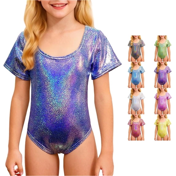 Girls Latin Dance Gymnastics Leotard Shiny Rhinestone Short Sleeve Unitard Performance Training for Competition Stage Shows 1 Year Baby Girl Clothes 180