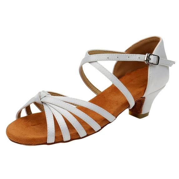 Girls Latin Dance Shoes Satin Ballroom Tango Salsa Practice Party Ballroom Dance Shoes(Color:White,Size:29)
