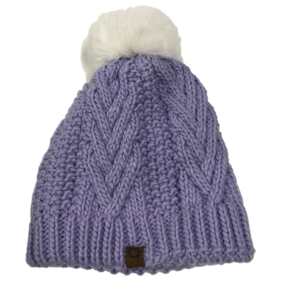 Girls Lavendar Purple Knit Plush Lined Beanie Stocking Cap Winter Hat