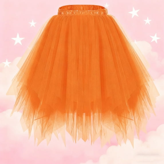 Girls Layered Mesh Skirt Birthday Party Dance Princess Asymmetrical Tutus A-Line Skirt Orange 3-9Y