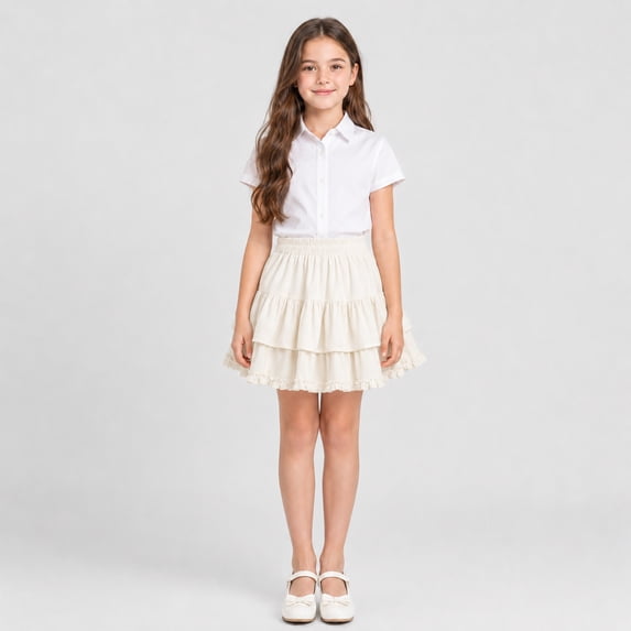 Girls' Layered Skirt Weekend Outfit Casual Skirt School Uniform Clothing Preppy Campus