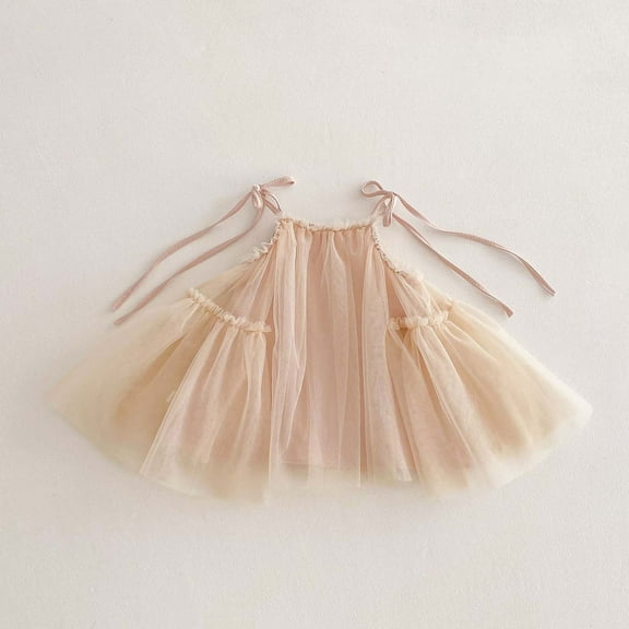 Girls Layered Tulle Dress A-Line Beige Sleeveless Butterfly Wings for Girls Girls Flower Girl Dress Dress for Girls 6-12M