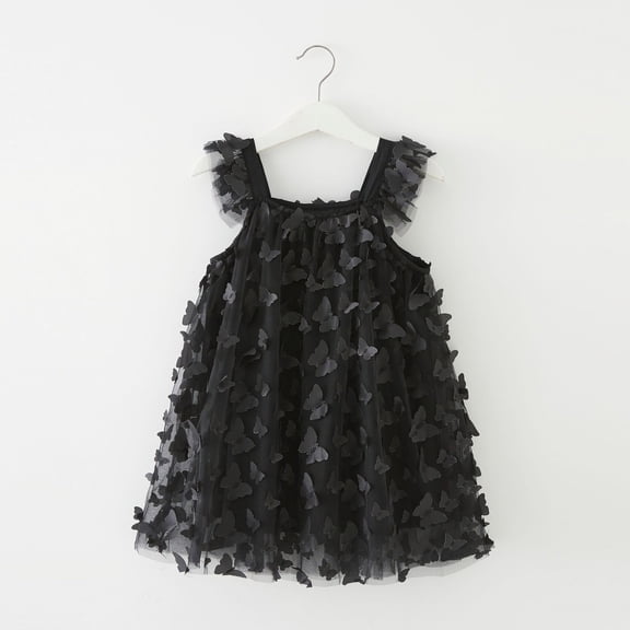 Girls Layered Tulle Dress A-Line Girls Black Dress Sleeveless Butterfly Dress Easter Dresses for Girls Mardi Gras Toddler 3T