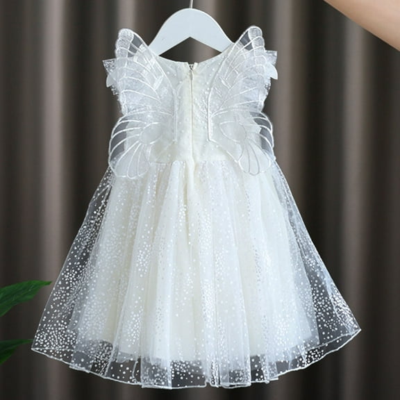 Girls Layered Tulle Dress A-Line Girls White Dress Sleeveless Princess Floral Butterfly Tutu Dress Baby Dress Mardi Gras 6-9M