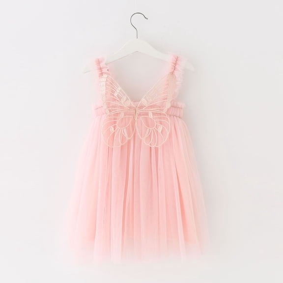 Girls Layered Tulle Dress A-Line Pink Dresses for Girls Sleeveless Floral Butterfly Tutu Dress Wedding Dress Mardi Gras Clothes 4T