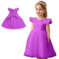thumbnail image 1 of Girls Layered Tulle Dress Elegant Sleeveless Purple V-Back with Big Bow Special Occasion Dress Graduation Gift 7-9 Years, 1 of 8