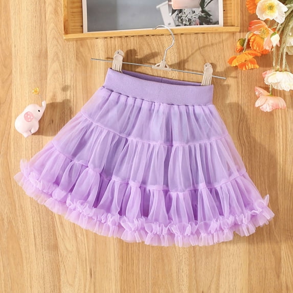 Girls Layered Tulle Tutu Skirt, Soft Elastic Waist Ruffle Tiered Mesh Skirt, Fluffy Ruffled Hem Princess Mini Skirt, Casual Ballet Skirt