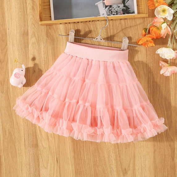 Girls Layered Tulle Tutu Skirt, Soft Elastic Waist Ruffle Tiered Mesh Skirt, Fluffy Ruffled Hem Princess Mini Skirt, Casual Ballet Skirt