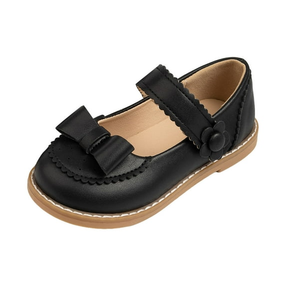 Girls Leather Bowknot Princess Shoes Kids Dress Mary Jane Flat Shoes Breathable Non Slip Walking Shoes