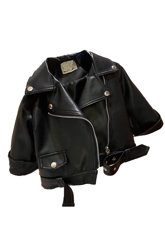Toddler Leather Jacket Zipper Solid Color Leather Spring Autumn Pu Jacket for Baby Girl 5-6 Years