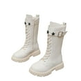 thumbnail image 1 of Girls Leather Lace Up Knee High Boots with Side Zipper Fashion Comfortable Round Toe Low Heel Combat Riding Boots Winter Tall Boots Little Kid/Big Kid, 1 of 8