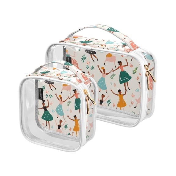 Girls Leaves Clear Cosmetic Bags with Handles PVC Toiletry Bags Zipper Waterproof Portable for Traveling 2 Pcs