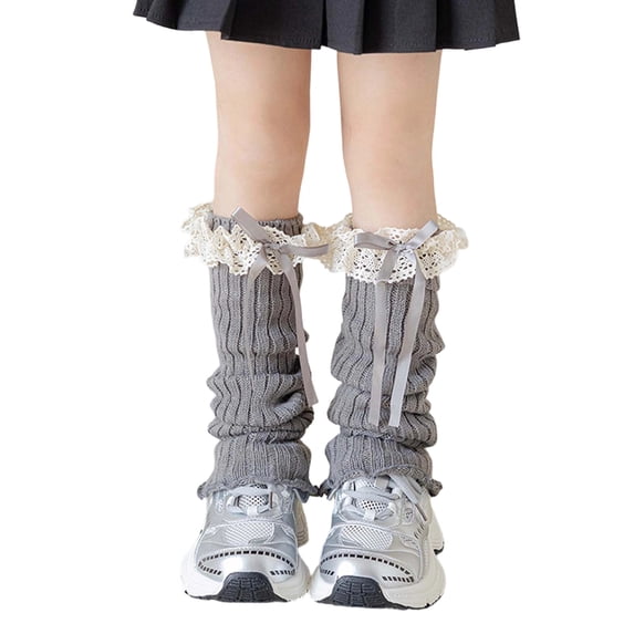 Girls Leg Warmers with Bow Lace Knit Socks Stretchy Fit Cute Style Winter Socks