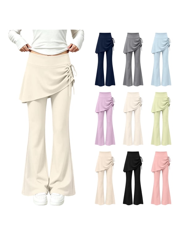 Girls Legging with Skirt 2-in-1 Stretch Flare Yoga Pants Girls Kids Fall Winter Fashion Dance Sports Slim Pants for 3-15 Years