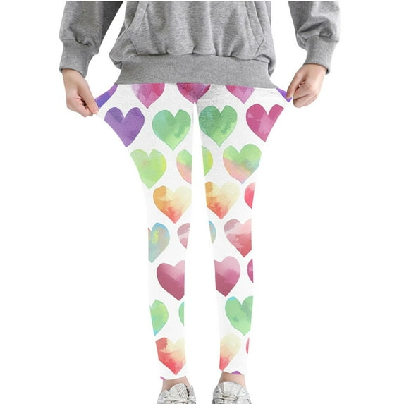 Girls Leggings 3-8T Casual Fall Stretch Cotton Jeggings Floral/Hearts Printed Tights Full Length Slim Fit Pant (6-7T, Multicolor 02)