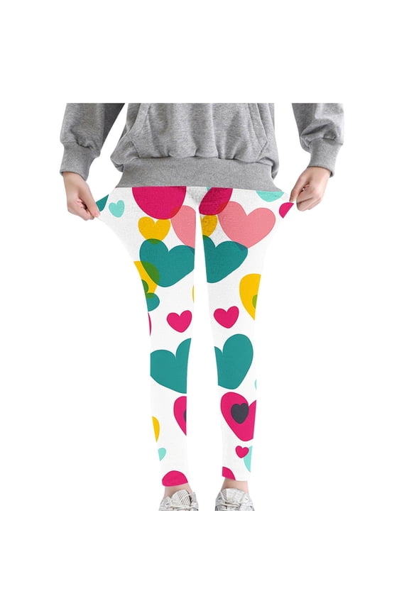 Girls Leggings 3-8T Casual Fall Stretch Cotton Jeggings Floral/Hearts Printed Tights Full Length Slim Fit Pant (6-7T, Multicolor H)