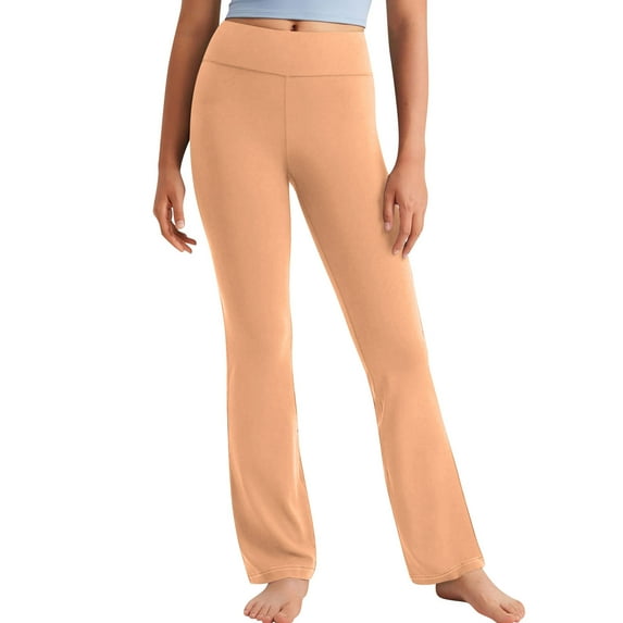 Girls Leggings Fashion Cute Sweet Elasticity Straight High Waisted Flare Trousers Solid Color Full Length Breathable Long Pant Beige 12 Years