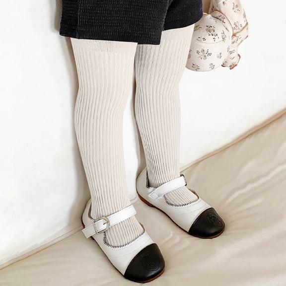 Girls Leggings Footie Ribbed Knit Tights Cute Pantyhose Pants Children Two Side Pockets Pants White 0M