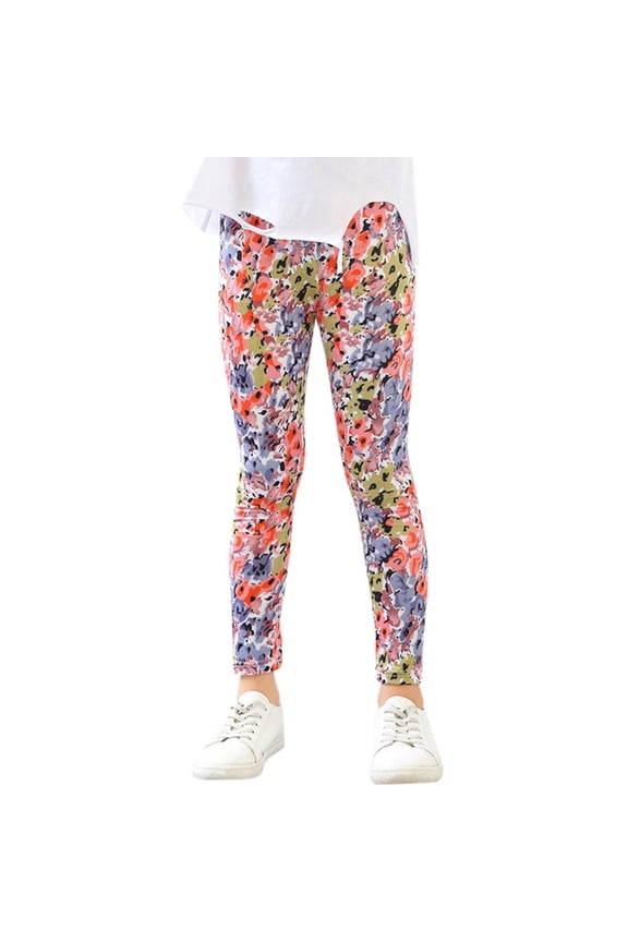 Girls Leggings Kids Ankle Length Floral Printed Classic Stretch Dance Running Athletic Casual Yoga Pants Size 2-3 Y