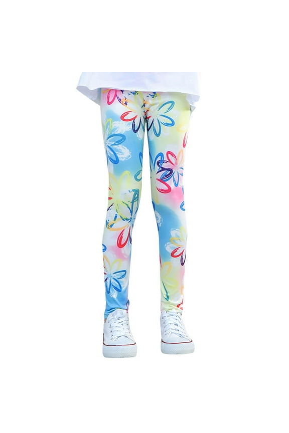 Girls Leggings Kids Ankle Length Floral Printed Classic Stretch Dance Running Athletic Casual Yoga Pants Size 8-9 Y