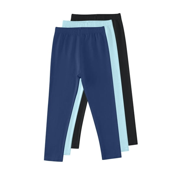 Girls' Leggings Multipacks, 3 Pack Soft Cotton Elastic High Waist Stretch Leggings Long Pants Solid Jeggings (11-12Years, 3PCS-I)