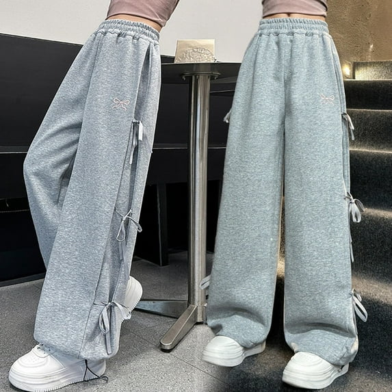 Clothes For Teens Sweatpants For Teen Girls Girls Sweatpants Kids Cotton Bow Joggers Athletic Pants with Pockets for Teen Girls cotton Grey 8-10 Years