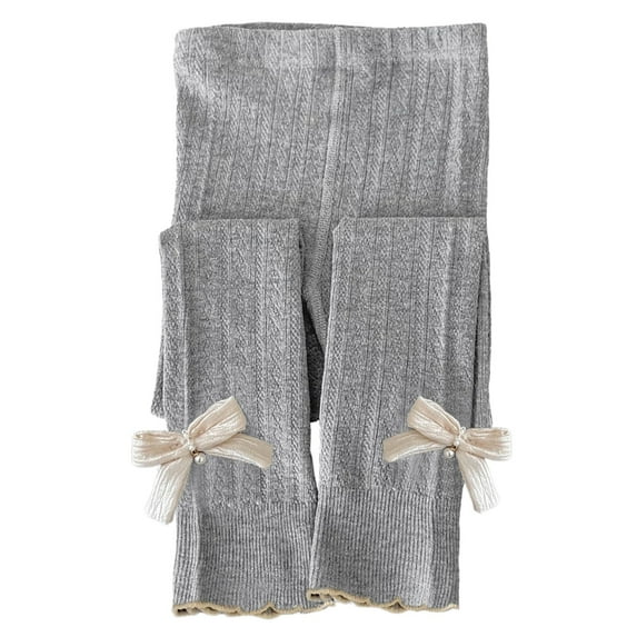 Girls Leggings Solid Cable Knit Basic Ankle Length Pants Warm Footless Tights Grey 4-5 Years