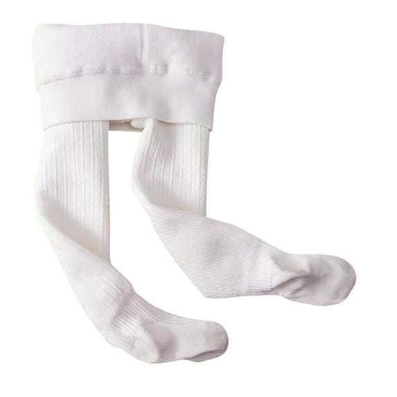 Girls Leggings Stretchy Toddler Pantihose -Lined Cotton Fabric Full Length Kids Pants(S 2-3 Years,White)