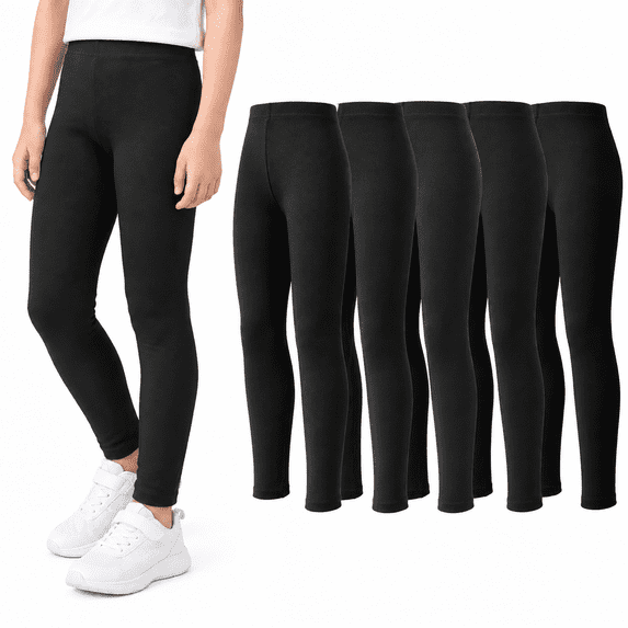 Girls Leggings Toddler 5 Pack Cotton Full‑Length Stretch Pants Basic Kids Daily Wear 3T‑12