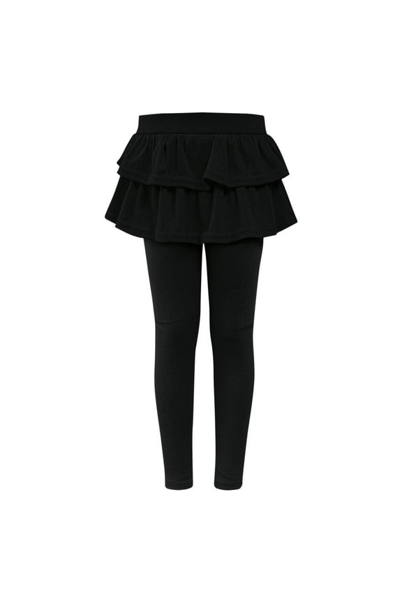 Girls Leggings Toddler Girl Ruffle Skirt Pants Cozy School Uniform Stretchy Pull On Tights Fall Spring Clothes, 7-8 Years Black