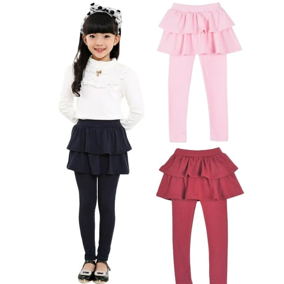 Girls Leggings Toddler Pants Leggings for Girls School Uniform Tutu Kids Ruffle Skirt, 3-Pack, Sizes 3-10