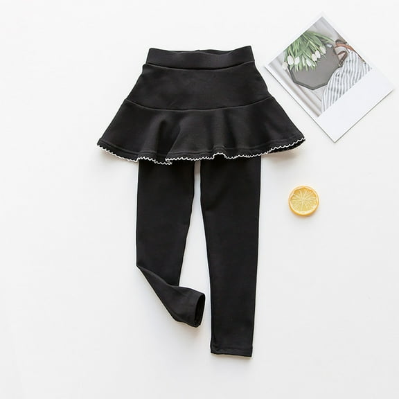 Girls Leggings Toddler Pants Leggings for Girls School Uniform Tutu Kids Ruffle Skirt Pull On Warm Clothes Black 3-4 Years