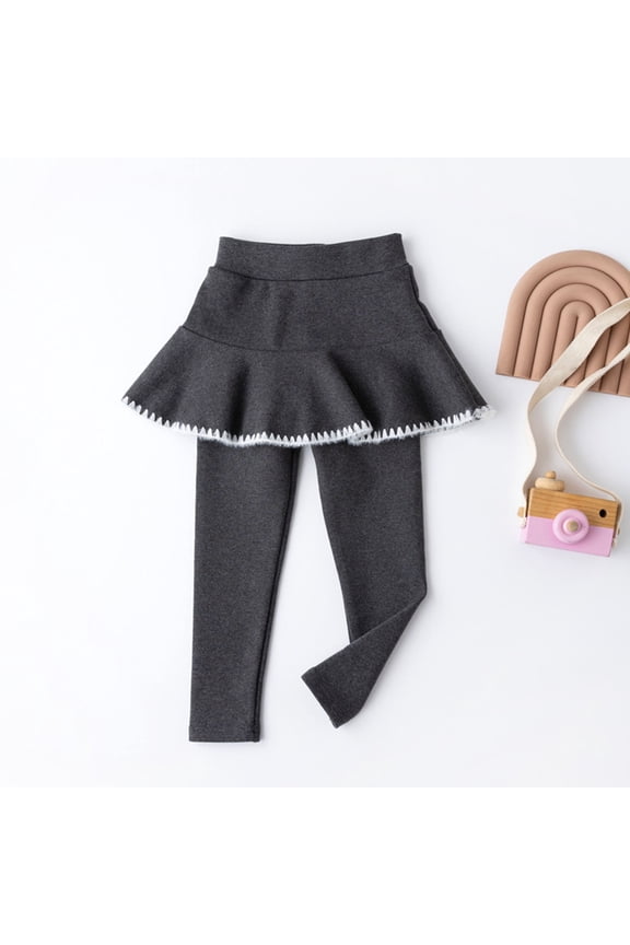 Girls Leggings Toddler Pants Leggings for Girls School Uniform Tutu Kids Ruffle Skirt Pull On Warm Clothes Dark Gray 4-5 Years