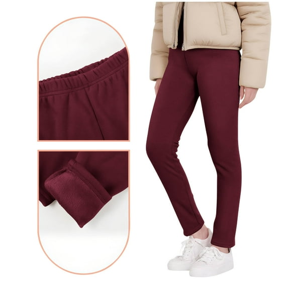 Girls Leggings Trousers New Girl's Fleece Lined Leggings Kids Elastic Waisted Warm Winter Athletic Yoga Pants Thermal Underwear Trousers Style B-2 Red 7 Years