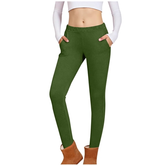 Girls Leggings with Pockets Elastic High Waist Slimming Full Length Pants Soft Yoga Cozy Jeggings Solid Color (14-15 Years, Green)