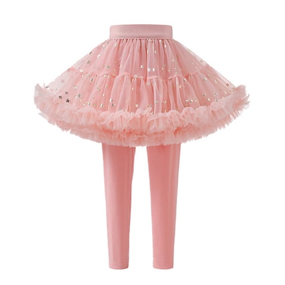Girls Leggings with Tutus Skirt Footless Pants Tulles Ruffle Sparkly Mesh Skirt Dance Party Leggings 5Y