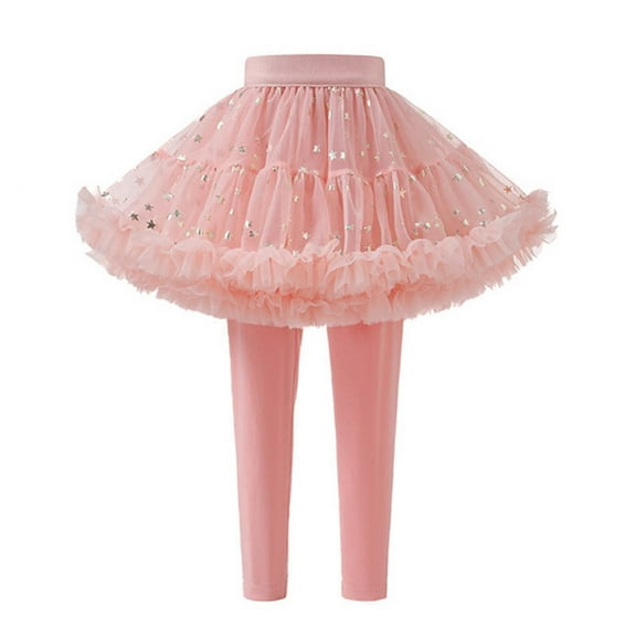 Girls Leggings with Tutus Skirt Footless Pants Tulles Ruffle Sparkly Mesh Skirt Dance Party Leggings Girls Barrel Trousers 7Y