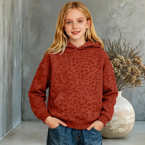 Girls Leopard Hoodie Oversized Y2k Print Hoodies with Pocket Pullover Trendy Hooded Long Sleeve Casual Sweatshirt Fashion Streetwear Fall Winter Clothes(,9-10 Year)