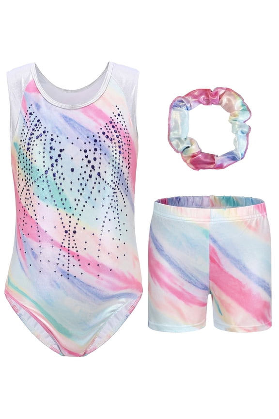 Girls' Leotard Gymnastics Dance Shorts Headband Set Kids Sleeveless Leotard Activities Clothing for PE Class, Tumbling & Summer Sports