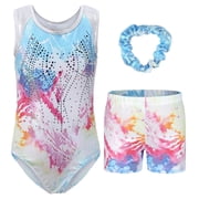 Girls Leotard Gymnastics Dance Shorts Headband Set Kids Gymnastics Shorts Gymnastics Sleeveless Leotard Dance Clothing