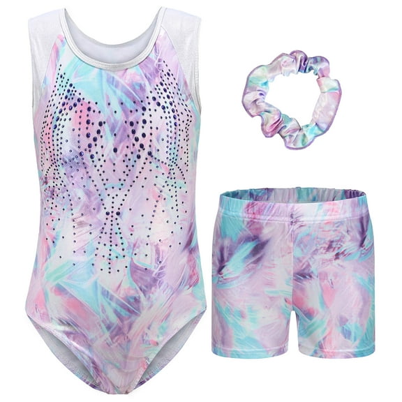 Girls' Leotard Gymnastics Dance Shorts Headband Set Kids Gymnastics Jersey Shorts Gymnastics Sleeveless/Long Sleeve Leotard Dance Clothing