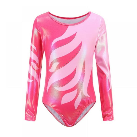Girls Leotards Gymnastic Ballet Onesies Long Sleeve Stretchy Colorful Shiny Dancewear Leotard for Kid Girl, 5-12 Years