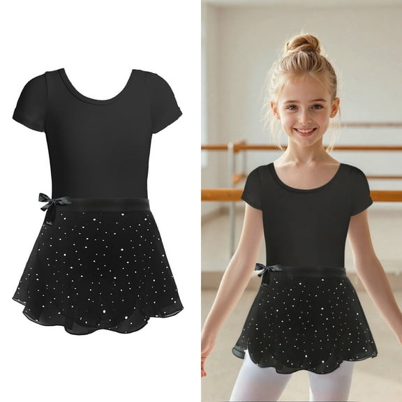 Girls Leotards for Ballet Classic Short Sleeve Black Leotard Girls with Skirt Toddler Ballet Outfit Dance Leotards for Girls 2-3 Years