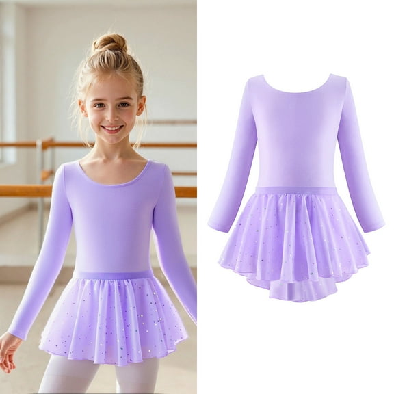 Girls Leotards for Ballet Long Sleeve Purple Girls Leotard with Skirt Kids Ballet Outfit Leotard for Girls 4-5 Years