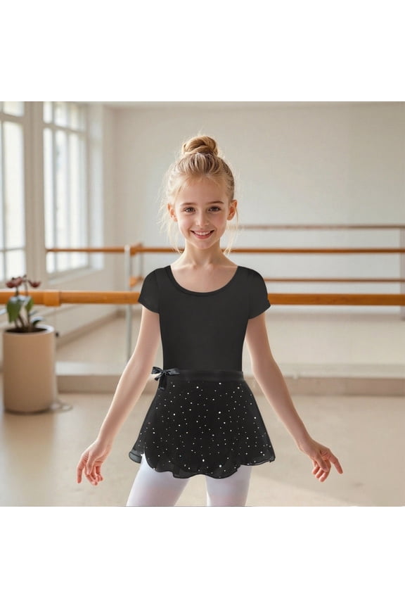 Girls Leotards for Ballet Short Sleeve Black Ballet Leotards for Girls with Skirt Ballet Outfit Toddler 2-3 Years Dance Leotards for Girls