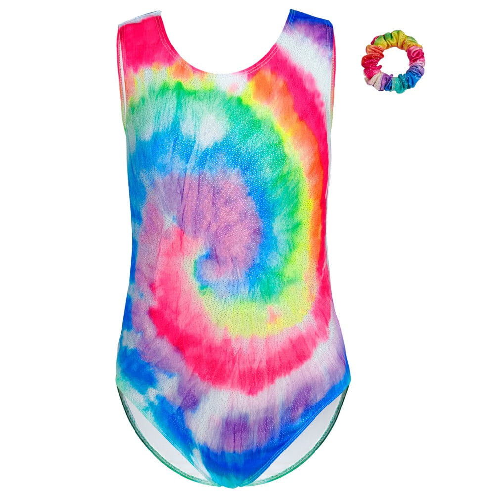 TENVDA Girls' Gymnastics Leotard - Long Sleeve, Sparkle Rainbow Star Print, Sizes 2-12 Years