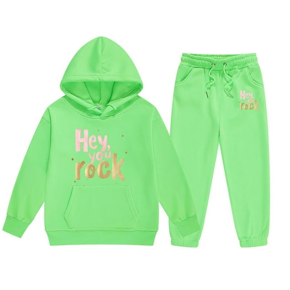 Girls Letter Print Hooded Sweatshirt and Jogger Pants Outfit Set Long Sleeve Casual Comfy Two Piece Kids Girls Clothes Stylish Clothing Sets 2 Piece Outfits