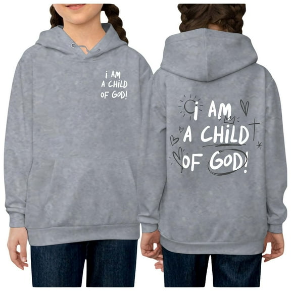 Girls Letter Print Hoodie | Cute Graphic Long Sleeve Sweatshirt | Soft Casual Pullover with Adjustable Hood | School & Play Outfit | Girl Sweatshirt Top(Grey,2-3Years)